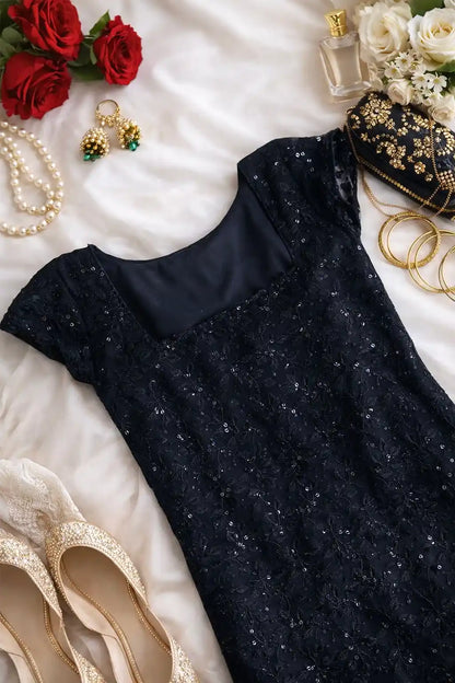 Gulnaz Black Sequin Embroidered Kurti