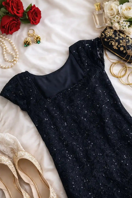 Gulnaz Black Sequin Embroidered Kurti