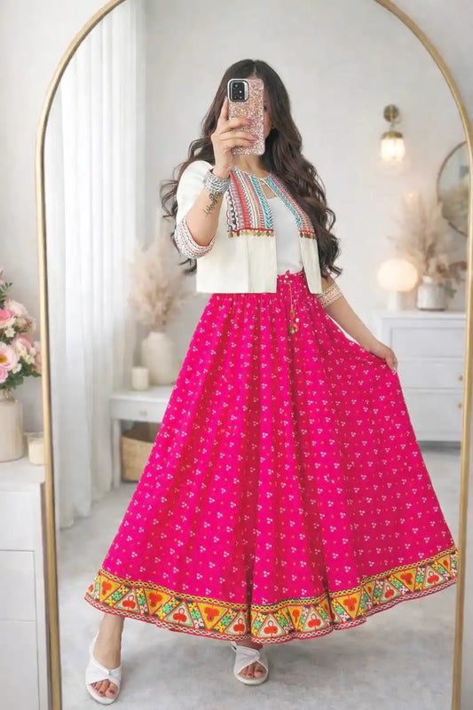 Bandhni Pink Jaipuri Twirl Skirt