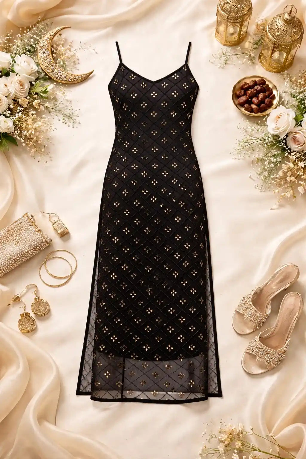 Chic Black Embroidered Mirror Kurta