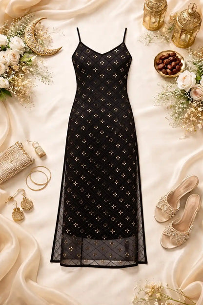 Chic Black Embroidered Mirror Kurta