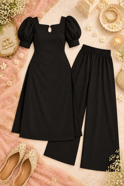 Black Elegance Puff Sleeve Kurta Set