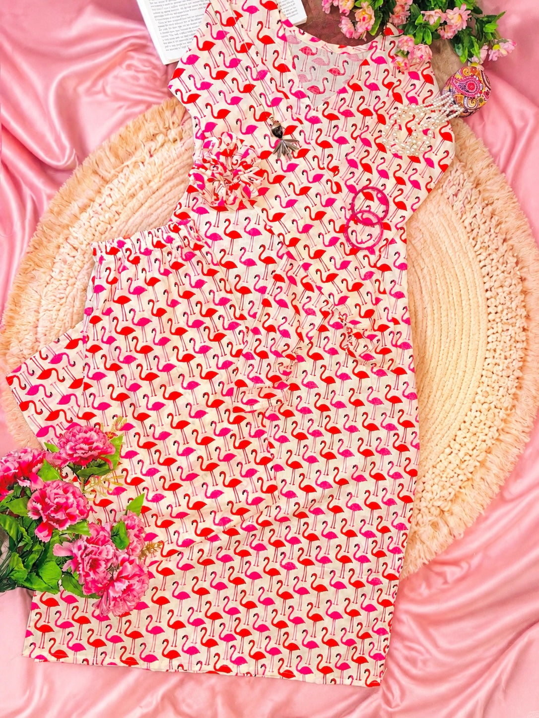Meher Boho Flamingo Print Ethnic Set