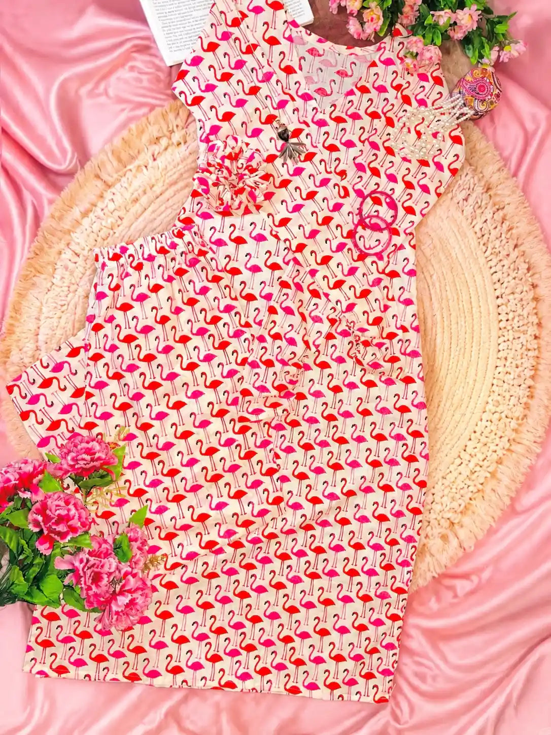 Meher Boho Flamingo Print Ethnic Set