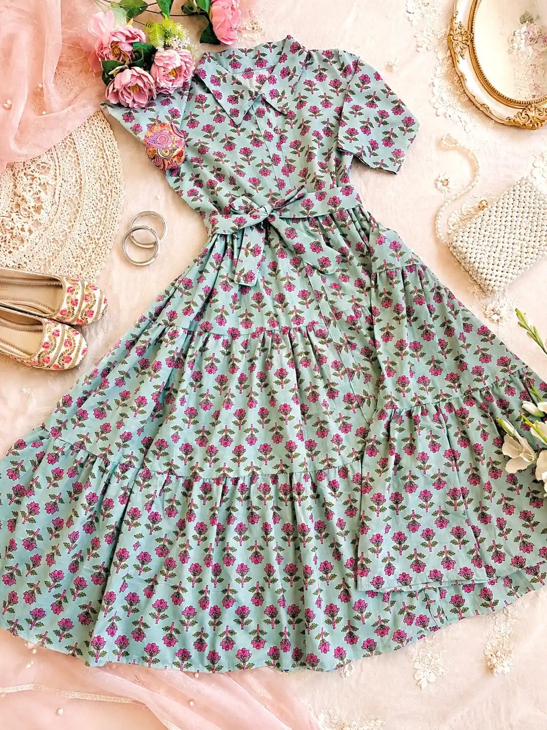 Pastel Block Collar Flared Dress