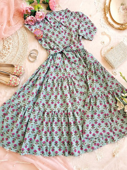 Pastel Block Collar Flared Dress