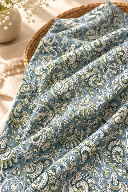 Powder Blue Paisley Cotton Fabric