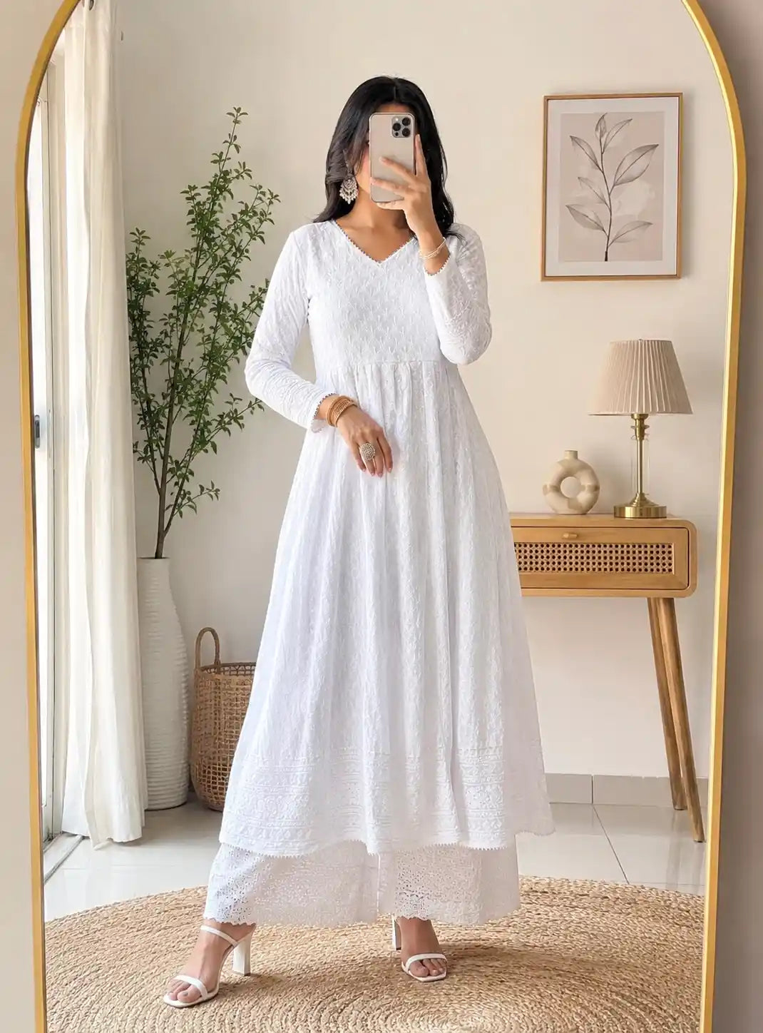 Pearl White Sequence Gulnaz Kurta