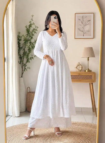 Pearl White Sequence Gulnaz Kurta