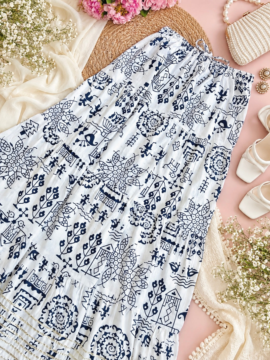 Jaipuri Indigo Folk Flared Twirl Skirt