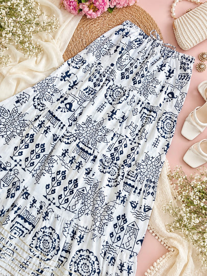 Jaipuri Indigo Folk Flared Twirl Skirt