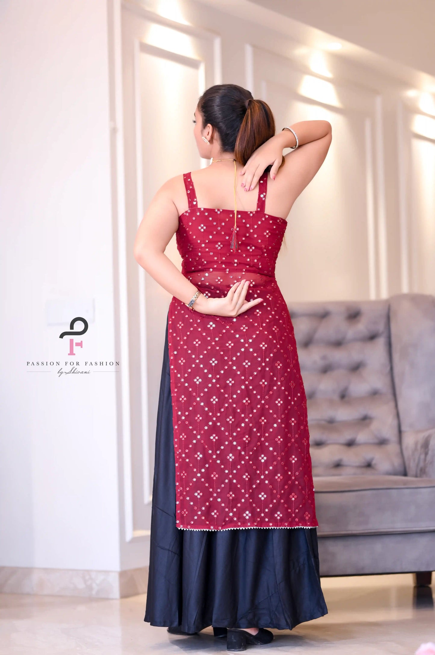 Shiraz Maroon Gulnaz Embroidered Kurta