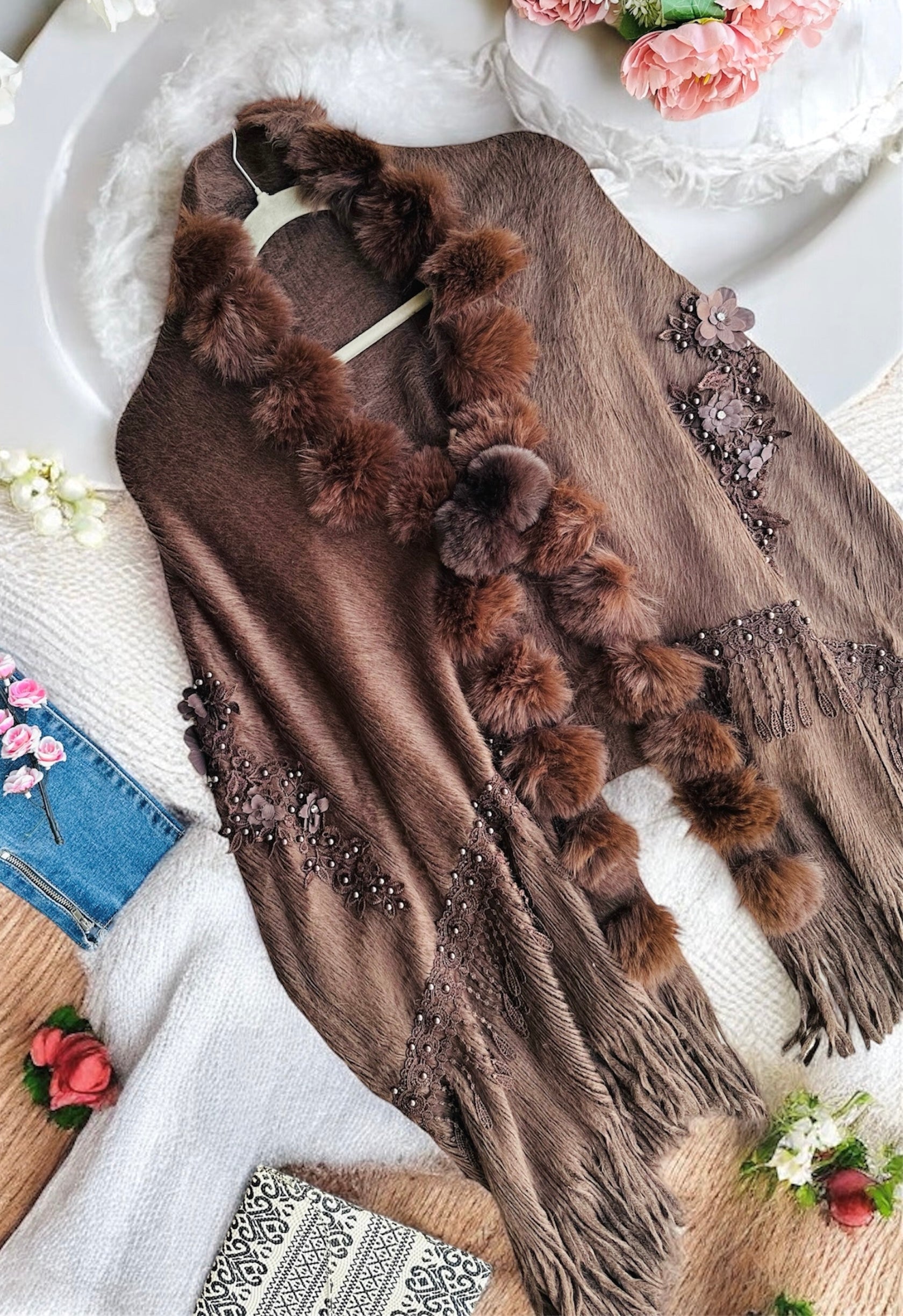 Chocolate Brown Fur Winter Cape