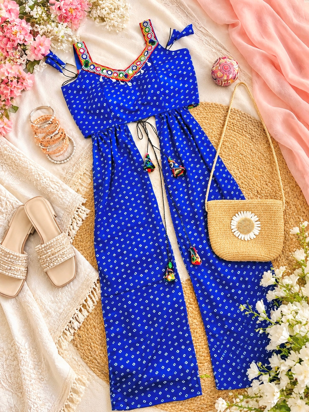 Royal Blue Bandhej Gamti Gulnaz Kurta