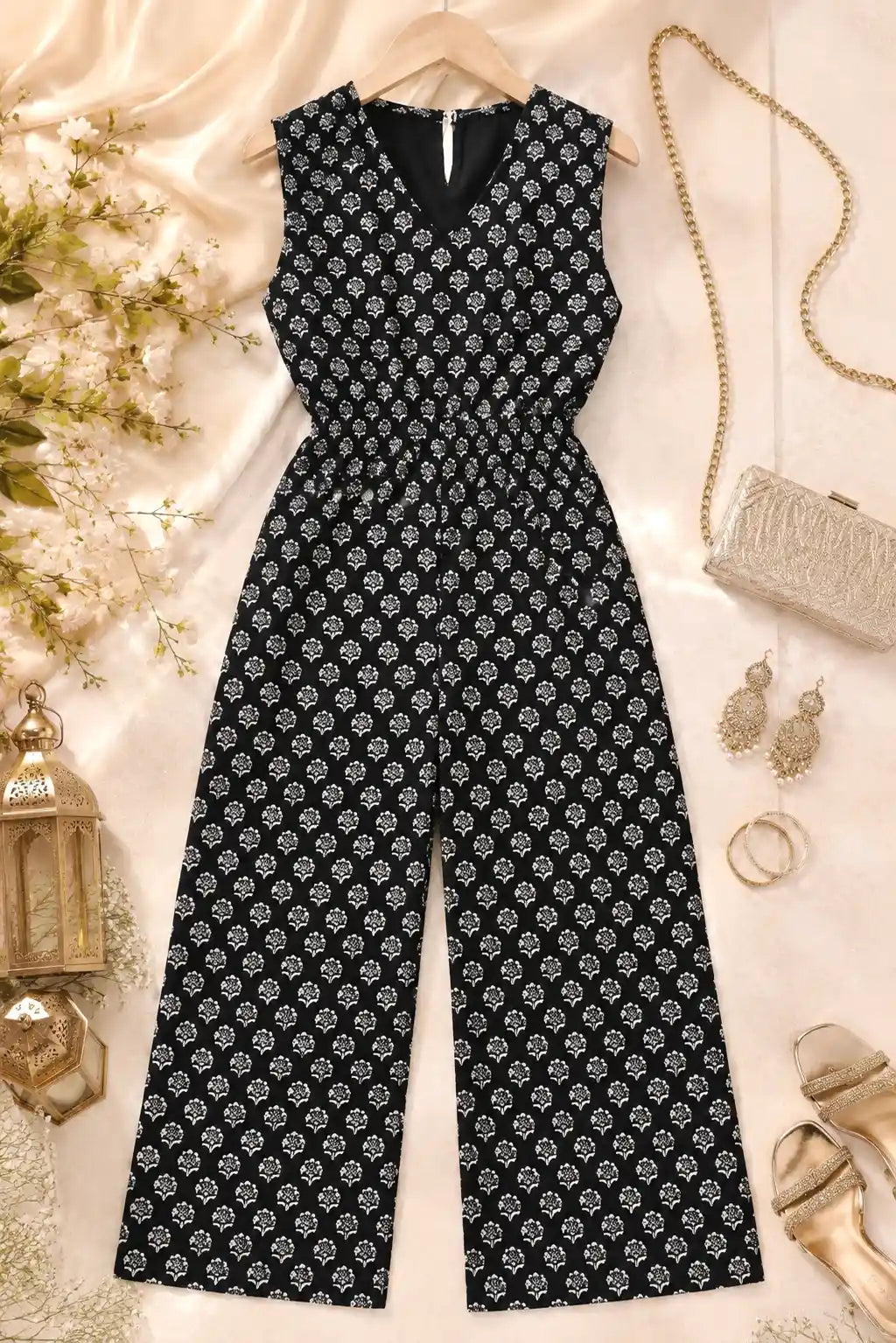Chic Black Block Print Jumpsuit