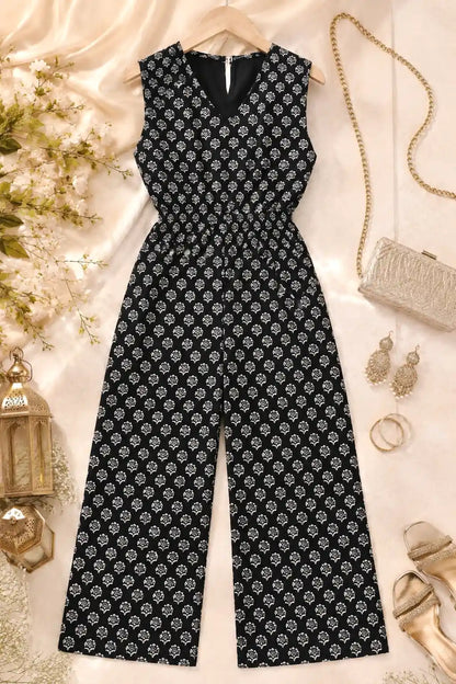 Chic Black Block Print Jumpsuit