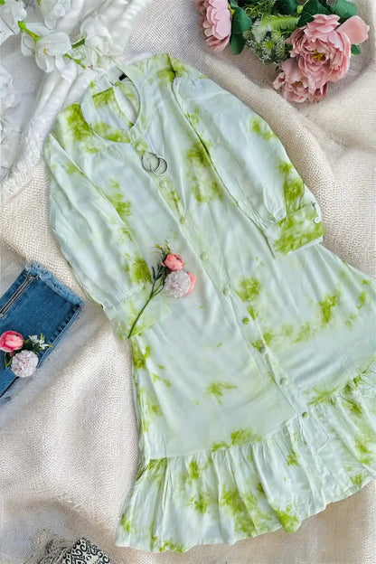 Tie Dye Green Frill Twirl Dress