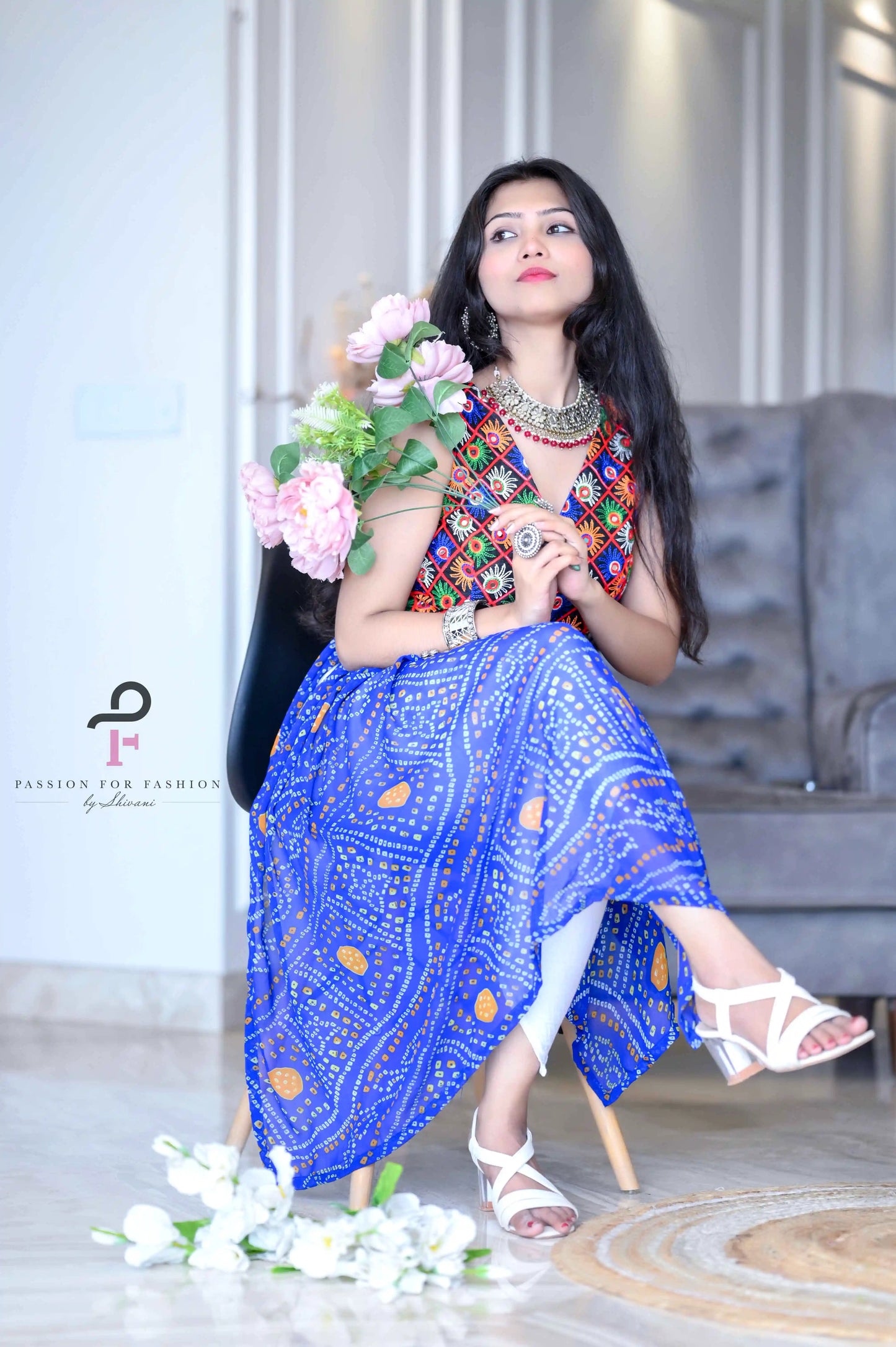 Blossom Blue Bandhej Gulnaz Kurta