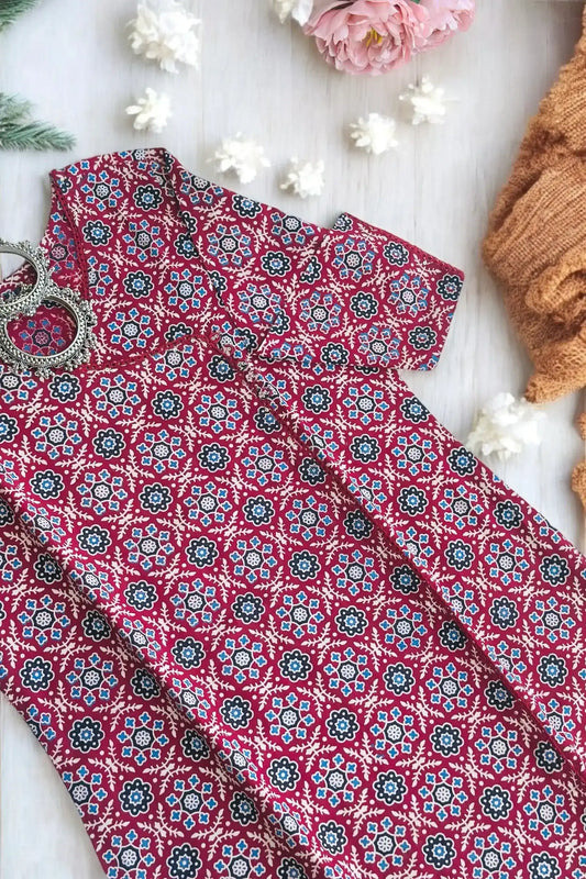 Angrakha Maroon Mul Budget Kurta