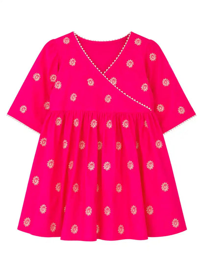 Pink Embroidered Angrakha Top