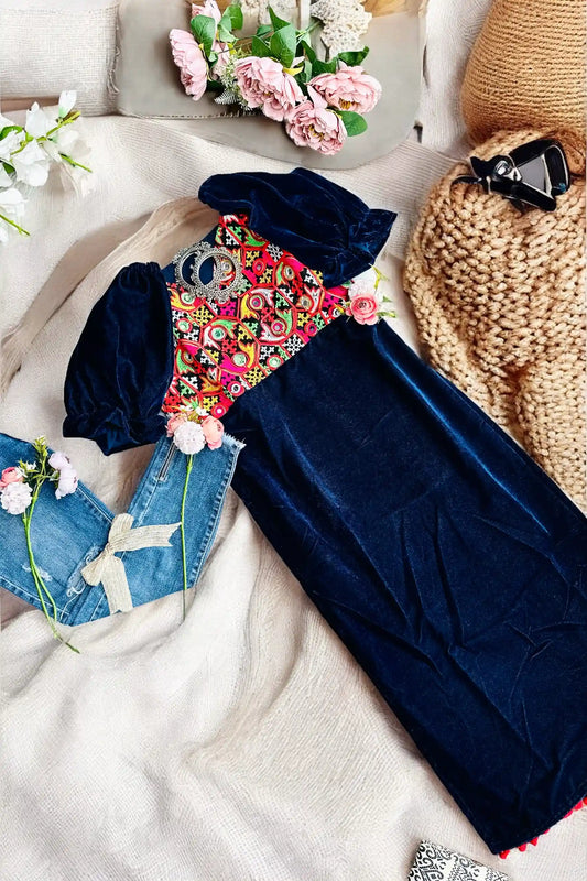 Azure Blue Gamti Velvet Gulnaz Kurta