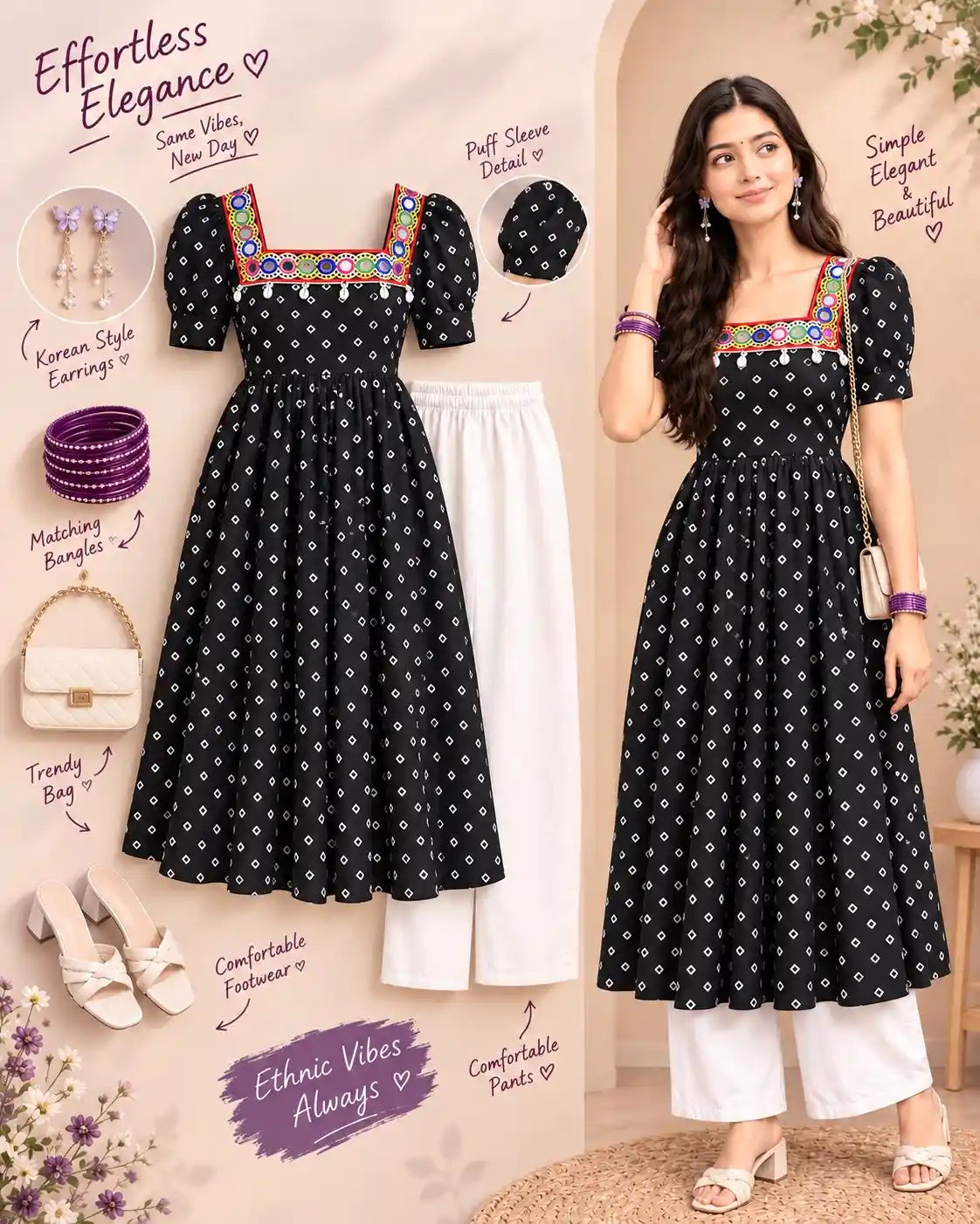 Black Bandhej Embroidered Gulnaz Kurta