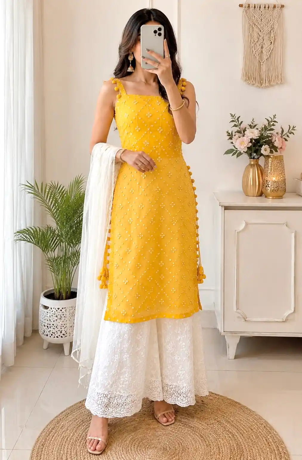 Shimmer Yellow Embroidered Gulnaz Kurta