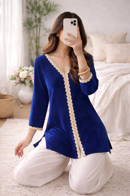 Midnight Embroidered Velvet Kurti