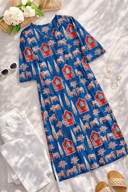 Warli Blue Mul Budget Kurta