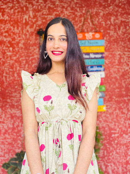 Pink Floral Hand Printed Peplum Top