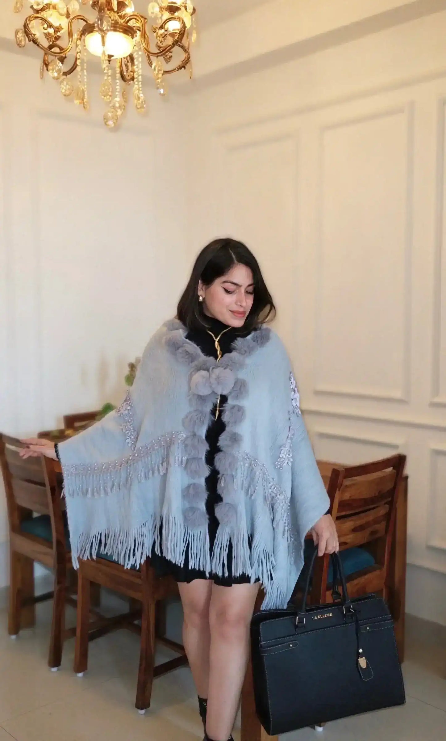 Soft Grey Fur Winter Cape