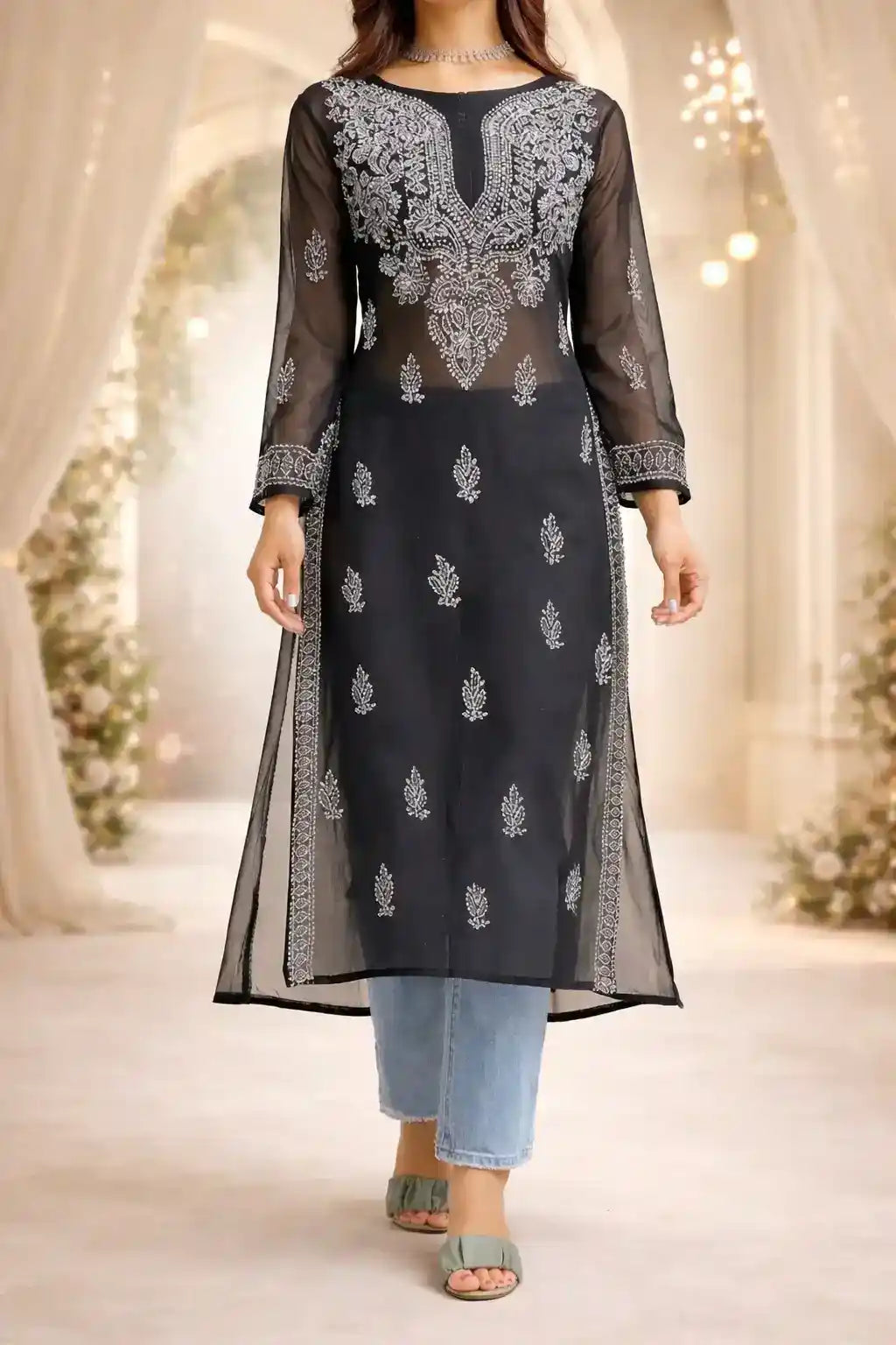 Classic Black Noor Chikan Kurta