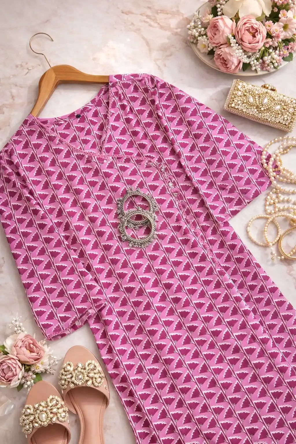 Pink Lotus Mul Budget Kurta