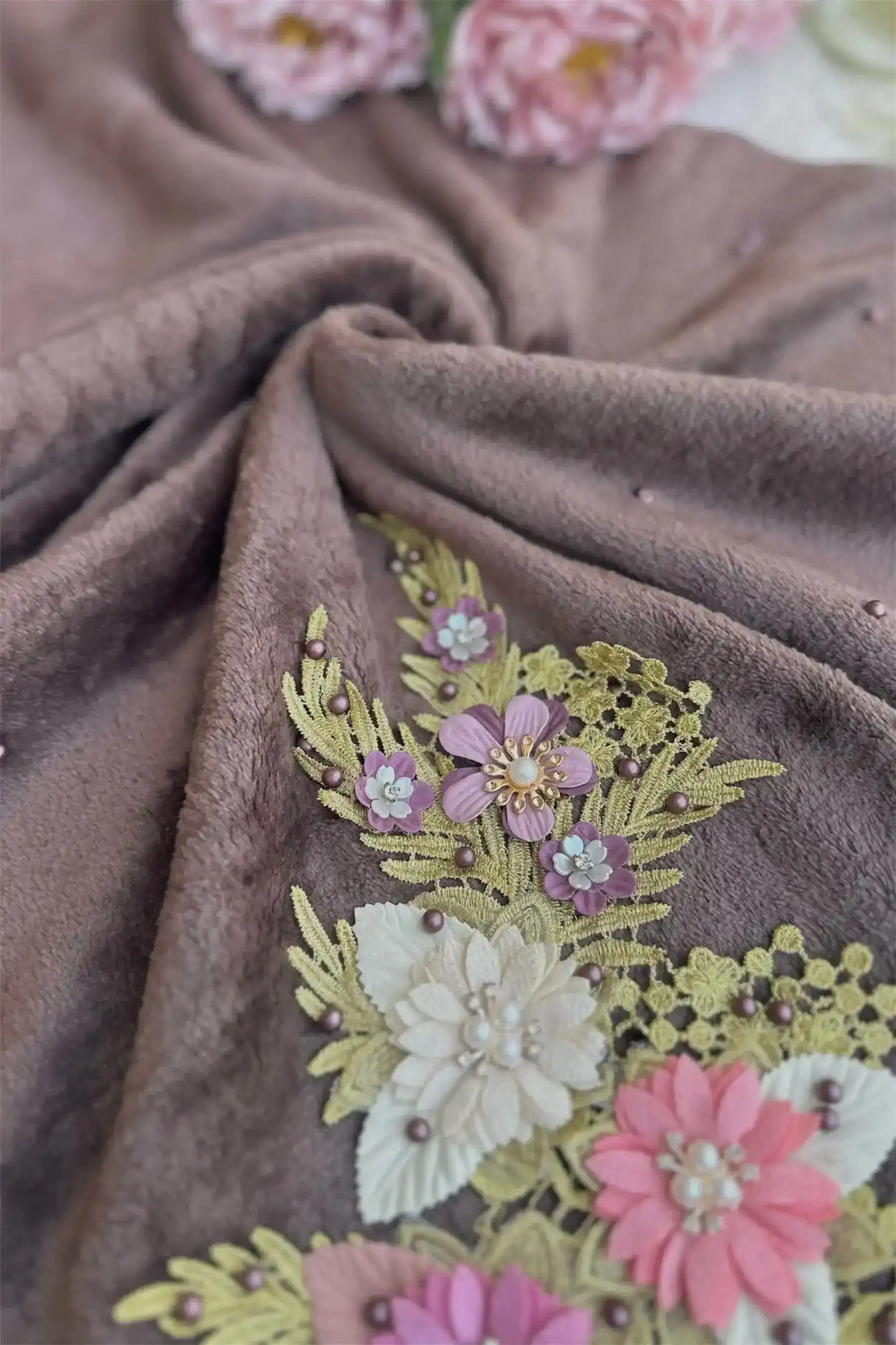 Brown Pearl Wool Winter Stole