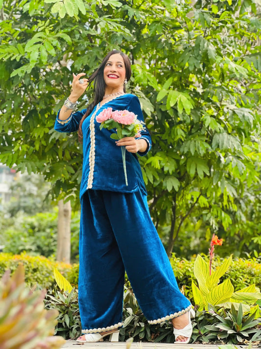 Azure Blue Velvet Gulnaz Cord Ensemble