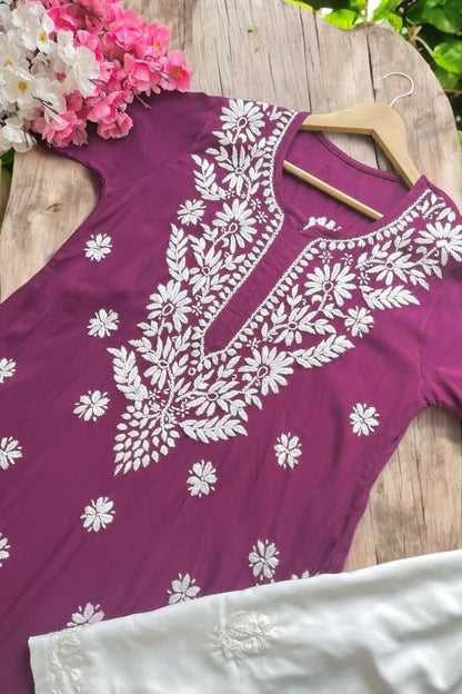 Shimmer Wine Naaz Chikan Kurta