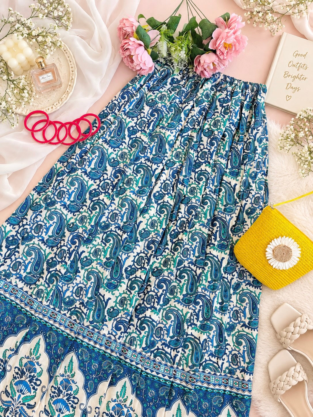Blue Paisley Jaipuri Flared Cotton Skirt