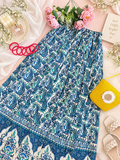 Blue Paisley Jaipuri Flared Cotton Skirt