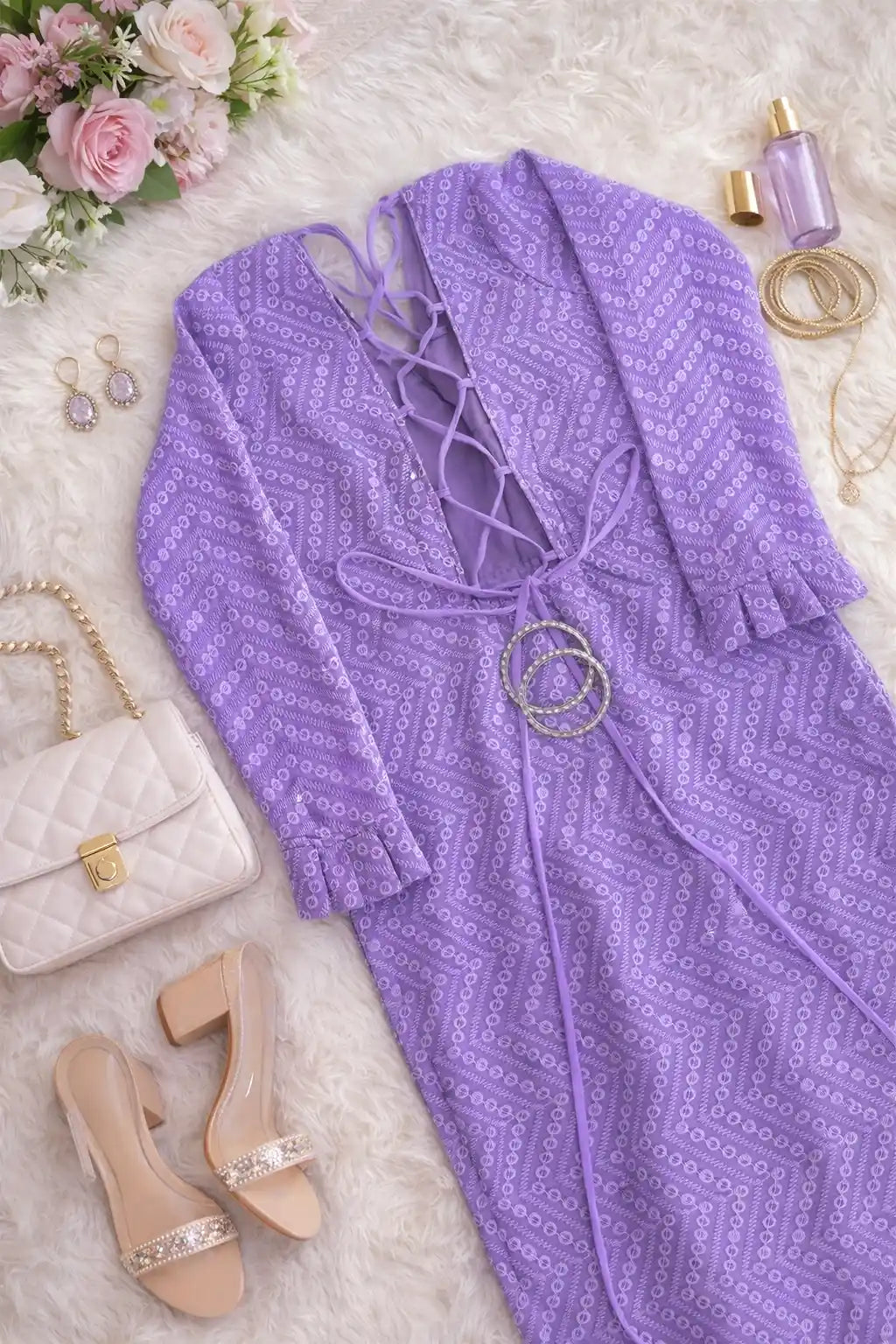 Embroidered Lilac Dori Gulnaz Kurta