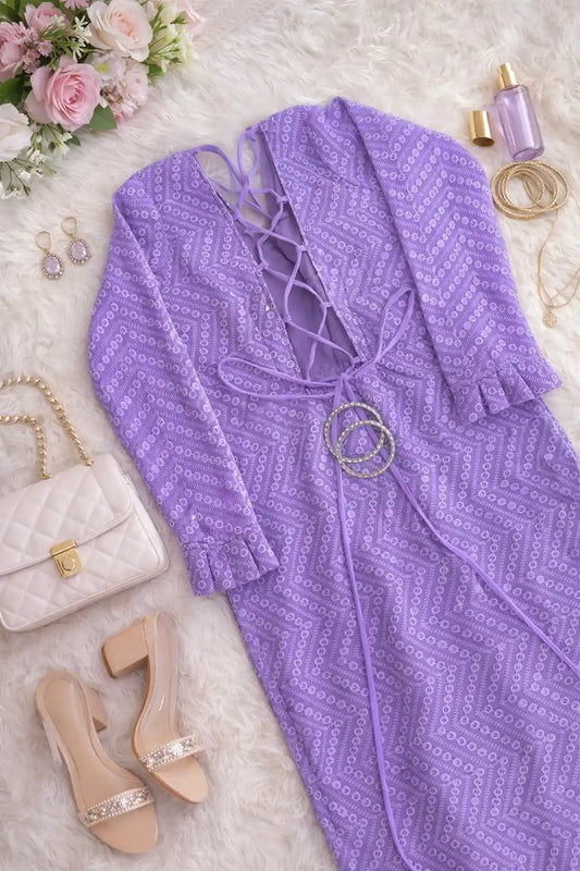 Embroidered Lilac Dori Gulnaz Kurta