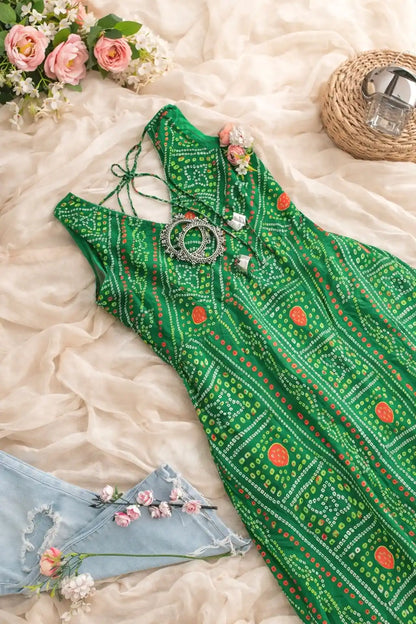 Bandhej Green Twirl Gulnaz Kurta