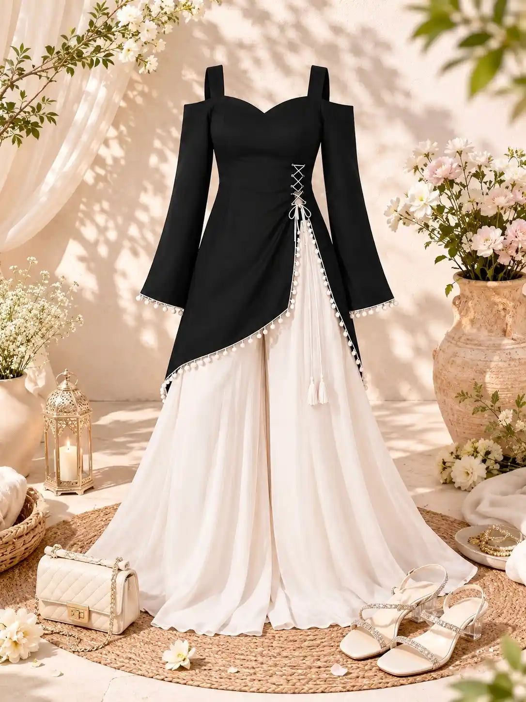 Black Sweetheart Neck Corset Kurti