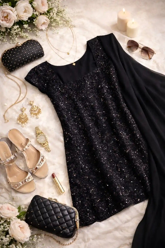 Gulnaz Black Sequined Kurta Set