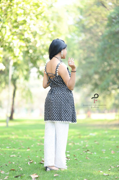 Block Black Hand Printed Peplum