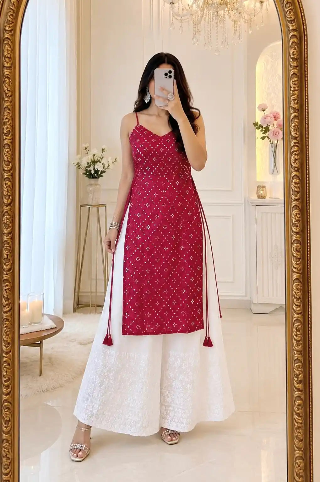 Gulnaz Maroon Hand Embellished Kurta