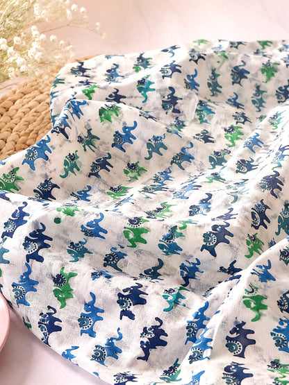 White Elephant Print Cotton Fabric Cut