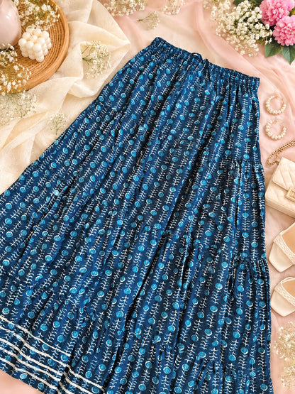 Rustic Jaipuri Indigo Flared Twirl Skirt