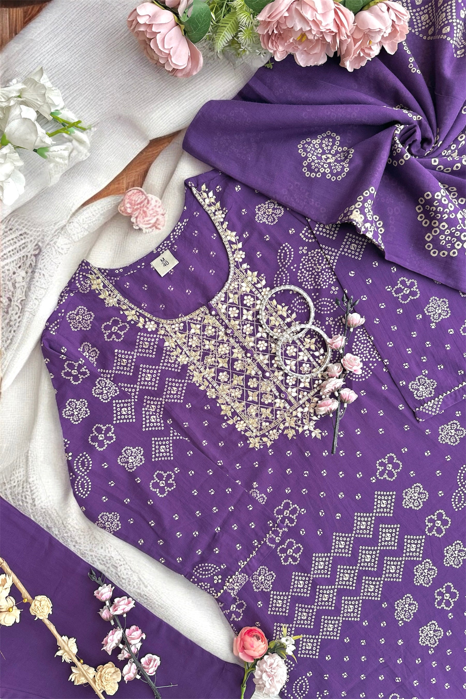 Meher’s Royal Purple Bandhej Suit