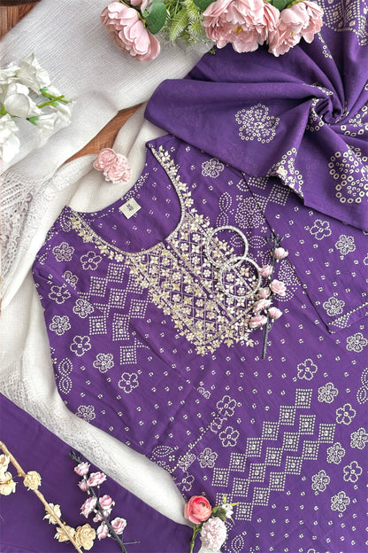 Meher’s Royal Purple Bandhej Suit