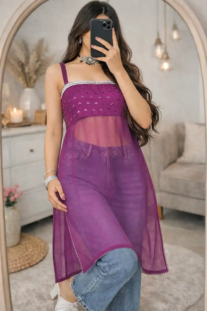 Ruhani Wine Embroidered Gulnaz Kurta